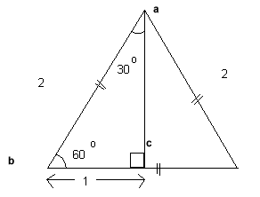 Equalateral triangle of side 2 units and angles 60 degrees